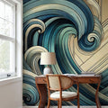 Ocean Waves in Art Deco Mural Wallpaper - room preview 03