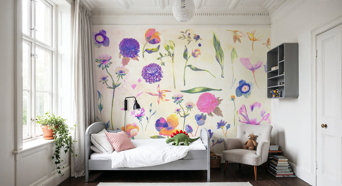 Floral Gaze, Cream Mural Wallpaper - room preview 03