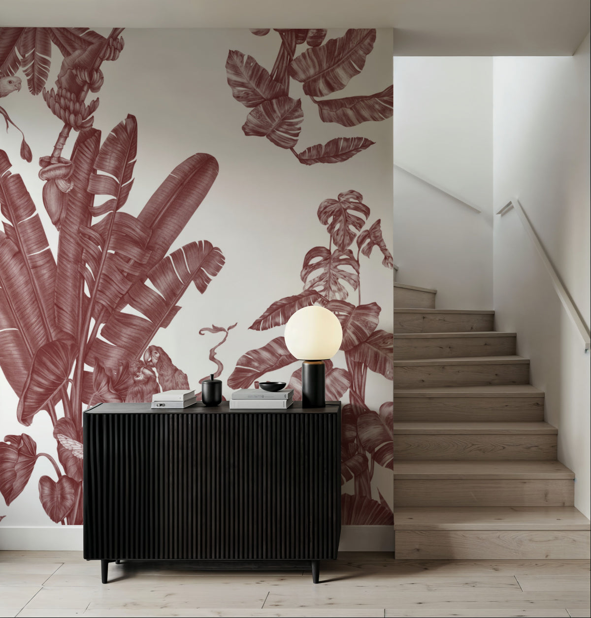 Parrots Jungle, Red Mural Wallpaper - room preview 03