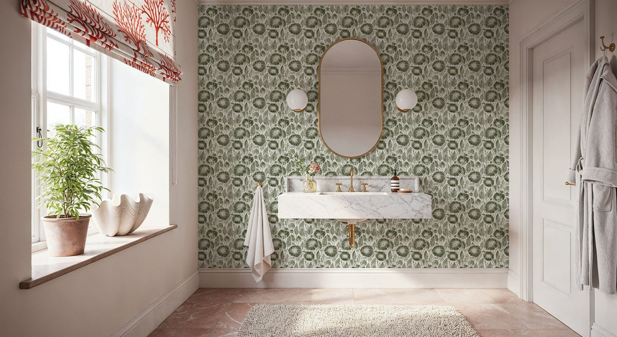 Marguerites, Forest Green Mural Wallpaper - room preview 03