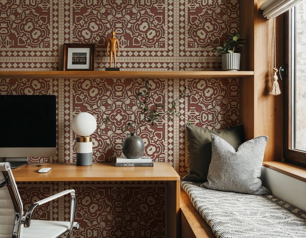 Mission Cement Tiles, Brick Mural Wallpaper - room preview 03