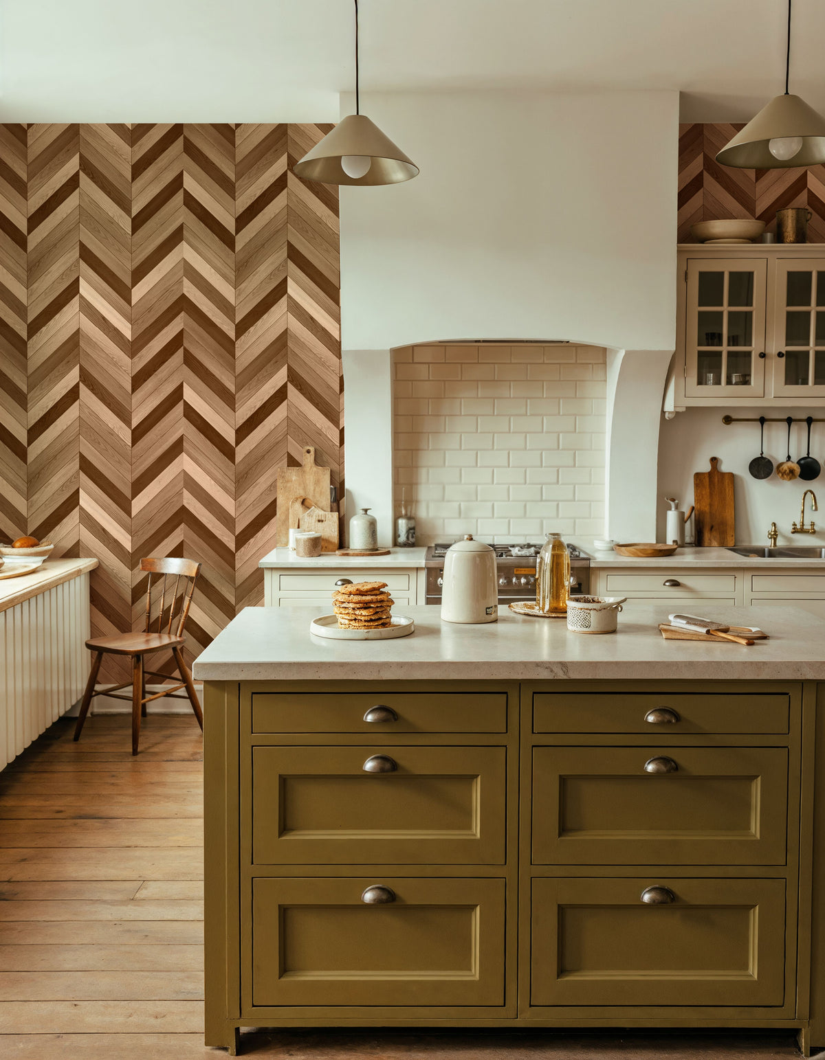 Chevron Wood, Walnut and Oak Mural Wallpaper - room preview 03