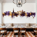 Solihull England Skyline Purple & Gold Mural Wallpaper - room preview 03