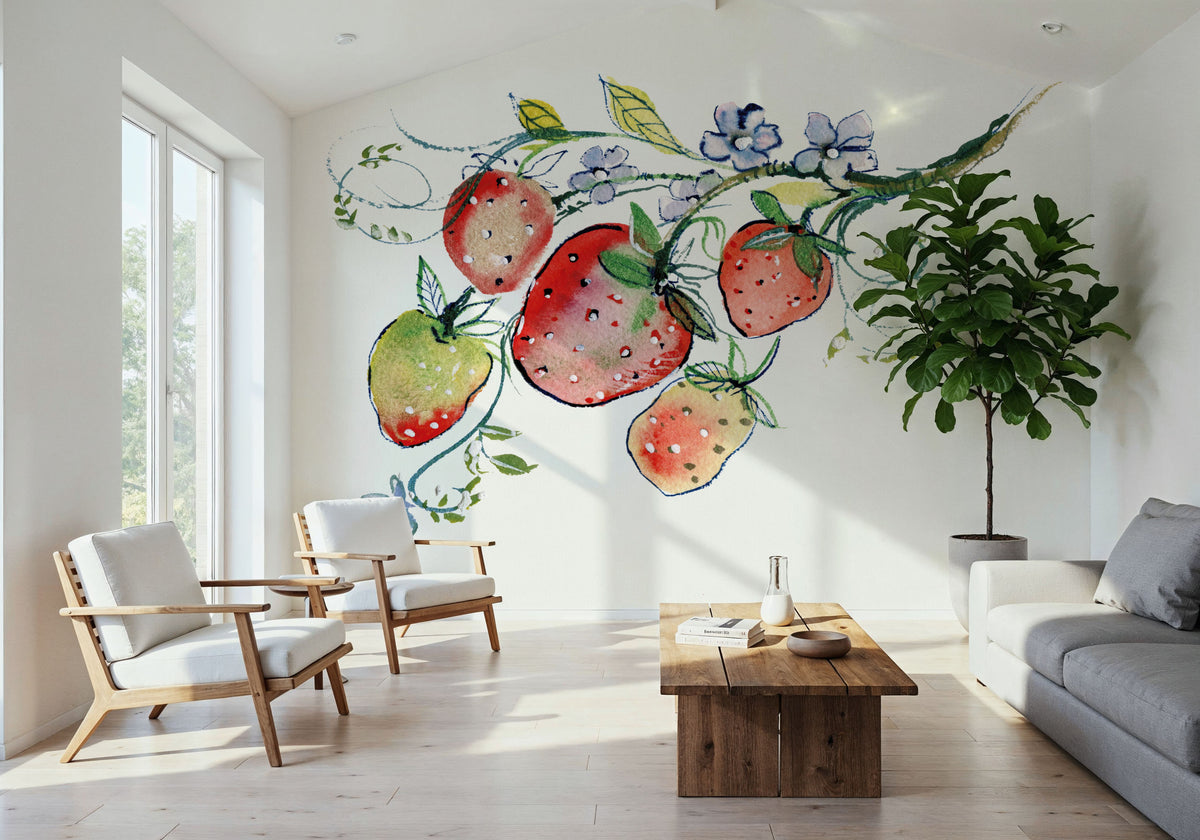 Summer Strawberries Mural Wallpaper - room preview 03
