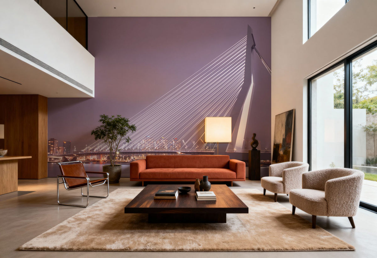Twilight Bridge Crossing Mural Wallpaper - Neutral Tone - room preview 03