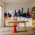 Bangkok Thailand Skyline Blue & Bronze Mural Wallpaper - room preview 03