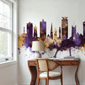Plymouth England Skyline Purple & Gold Mural Wallpaper - room preview 03