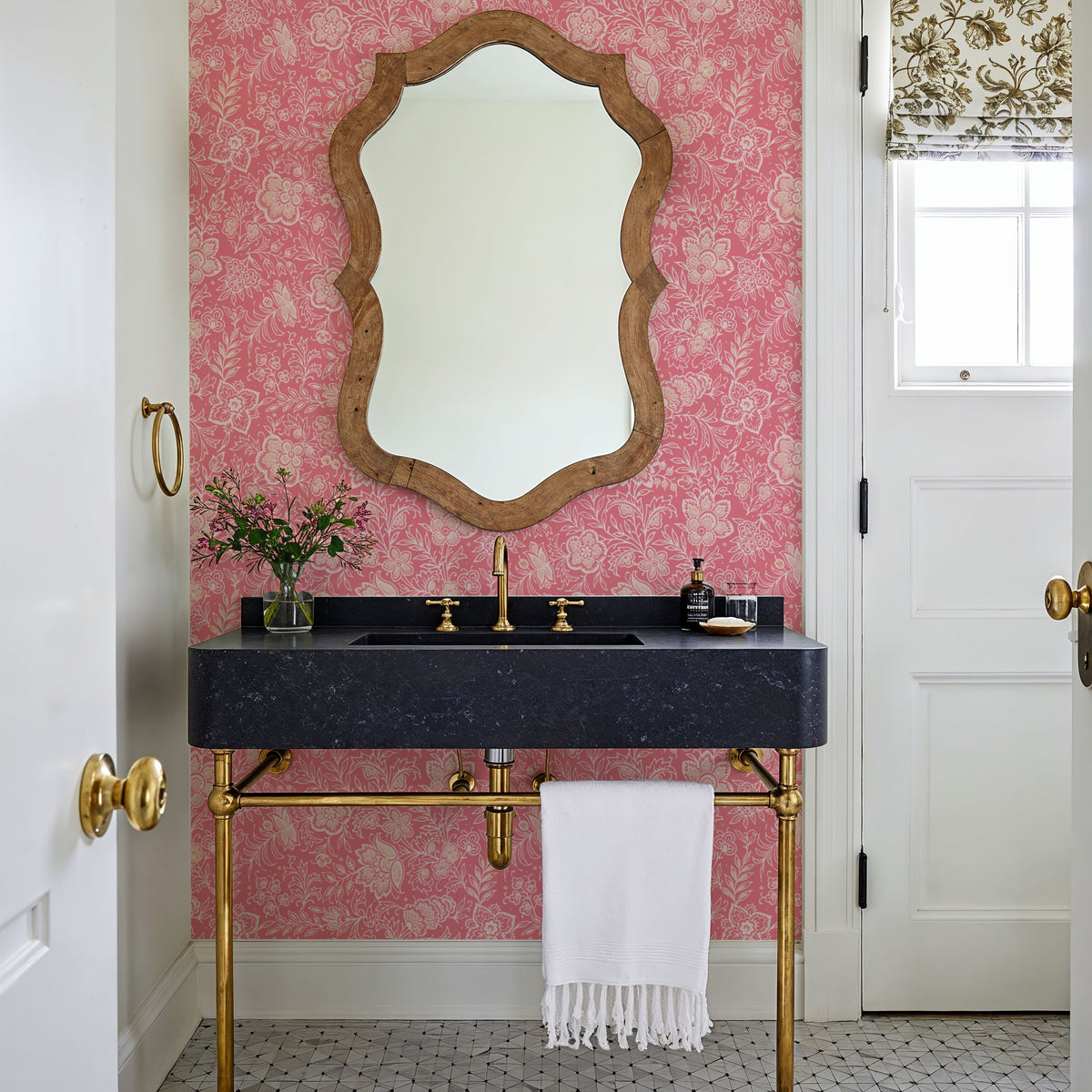 Kala Flowers White on Red Mural Wallpaper - room preview 03