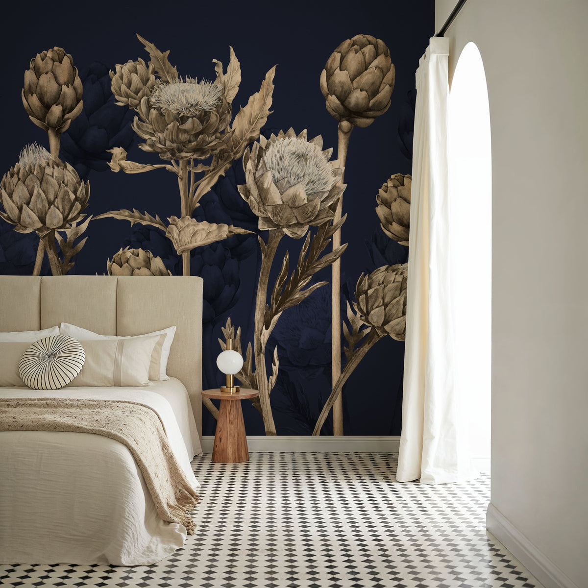 Artichoke Blooms, Navy Blue Mural Wallpaper - room preview 03