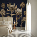 Artichoke Blooms, Navy Blue Mural Wallpaper - room preview 03