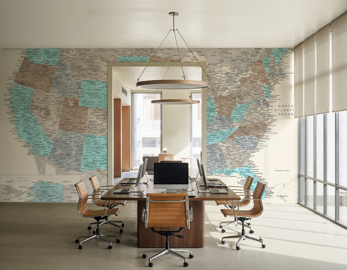 US Map Detailed - Romy Mural Wallpaper - room preview 03