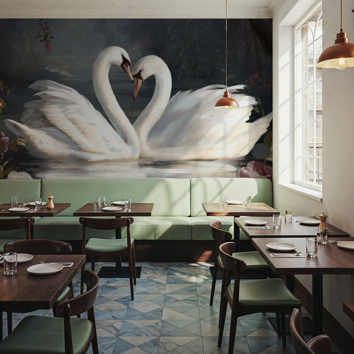 Swan Lake Mural Wallpaper - Neutral Tone - room preview 03