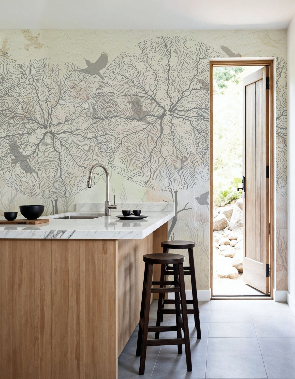 Shade of Trees Yellow Mural Wallpaper - room preview 03