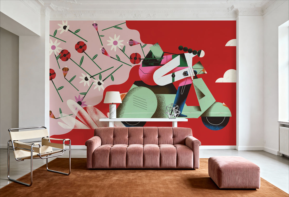 Motorcycle Blossom Mural Wallpaper - room preview 03