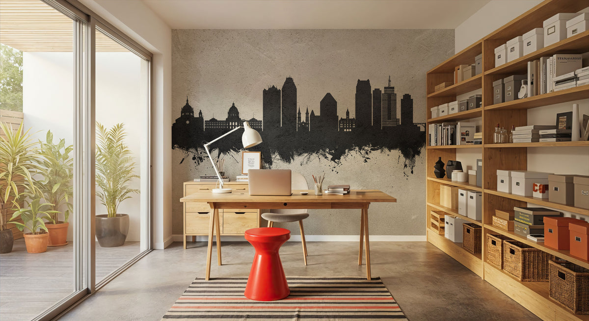 Saint Paul Minnesota Skyline Concrete Mural Wallpaper - room preview 03