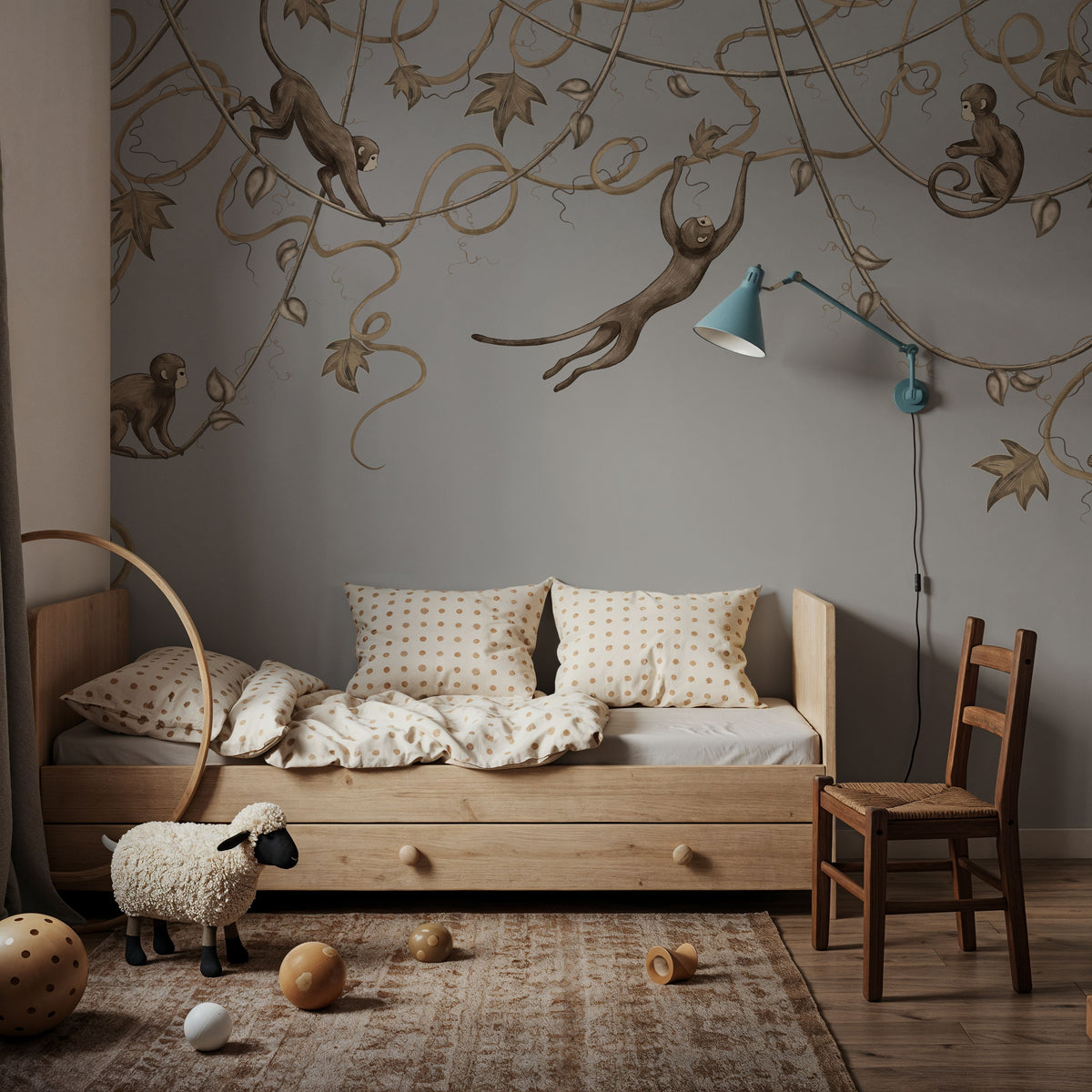 Monkey Jump, Gray Mural Wallpaper - room preview 03