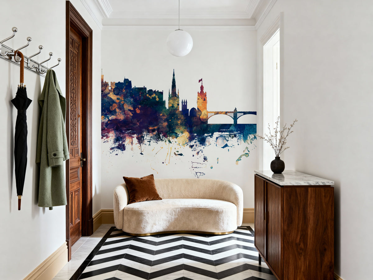 Edinburgh Scotland Skyline Blue & Bronze Mural Wallpaper - room preview 03
