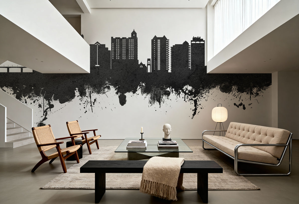 Sarasota Florida Skyline Black & White Mural Wallpaper - room preview 03