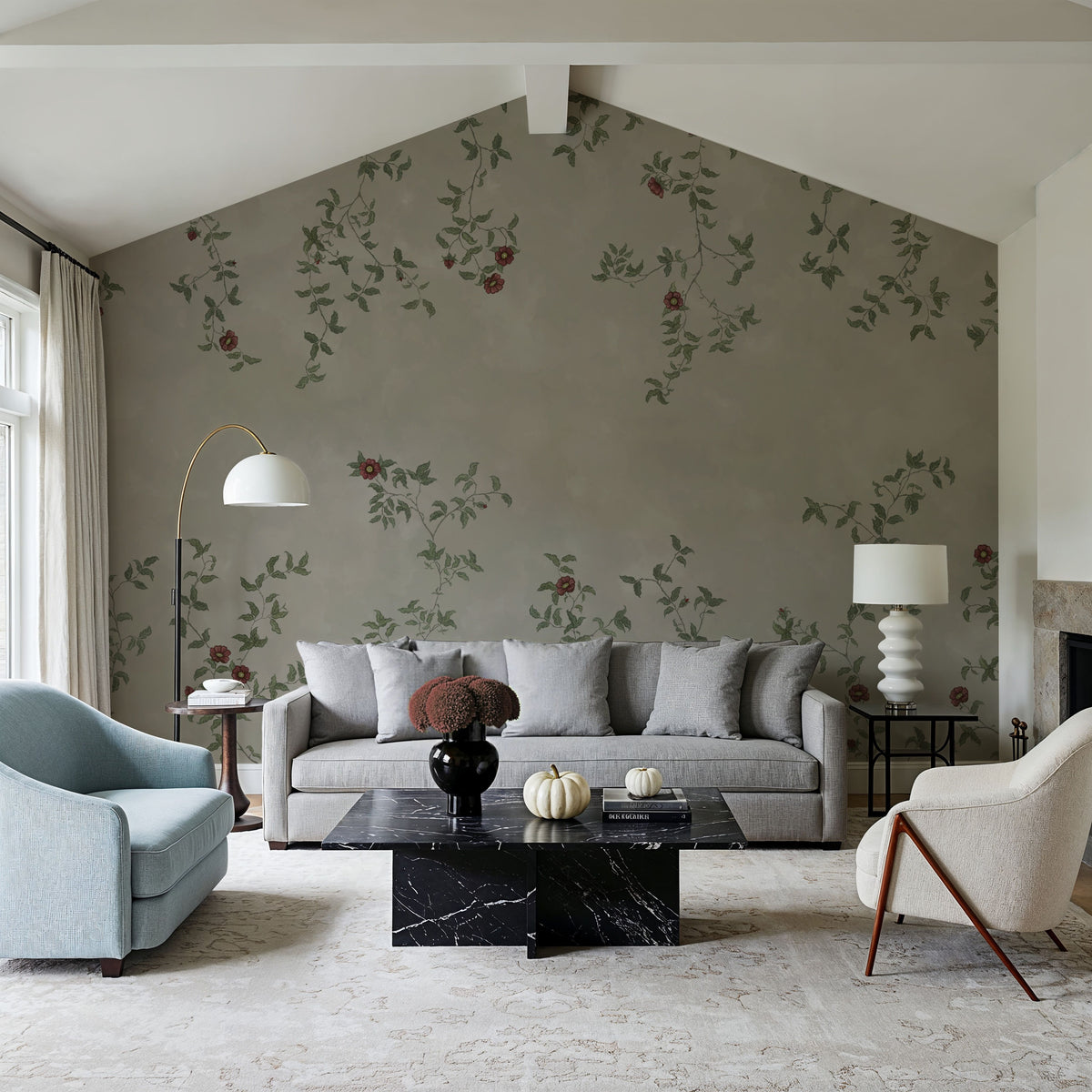 Rambling Rose, Garnet on Greige Mural Wallpaper - room preview 03