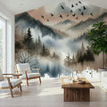 Mystic Mountains Veiled in Morning Mist Mural Wallpaper - room preview 03