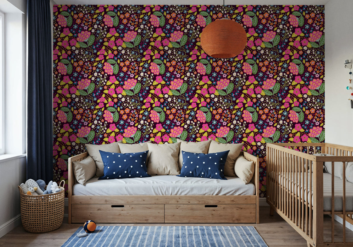 Happy Flowers, Mulberry Mural Wallpaper - room preview 03
