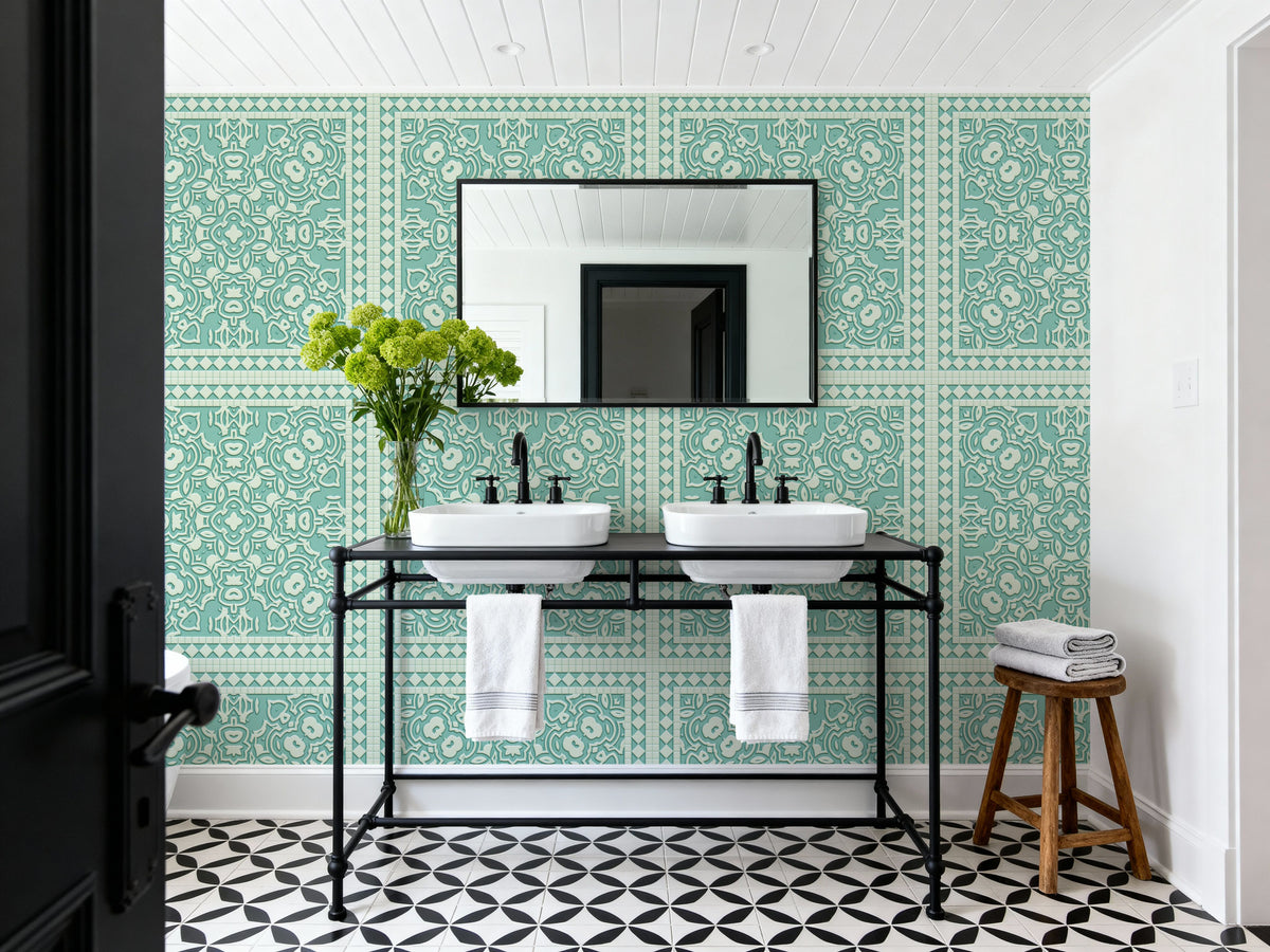 Mission Cement Tiles, Pistachio Mural Wallpaper - room preview 03