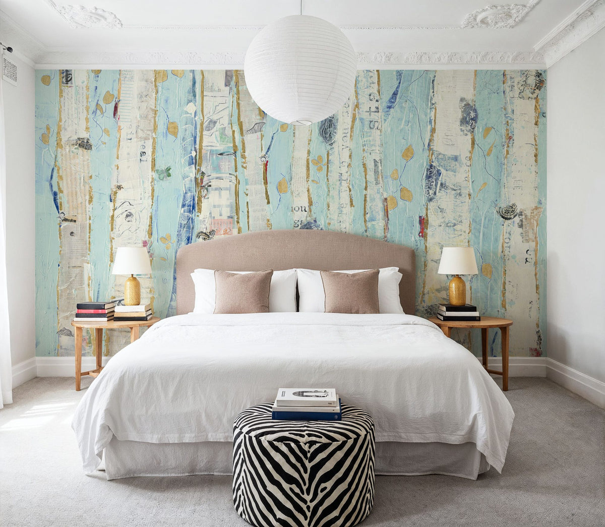 Far From Blue III Gold Leaves Mural Wallpaper - room preview 03