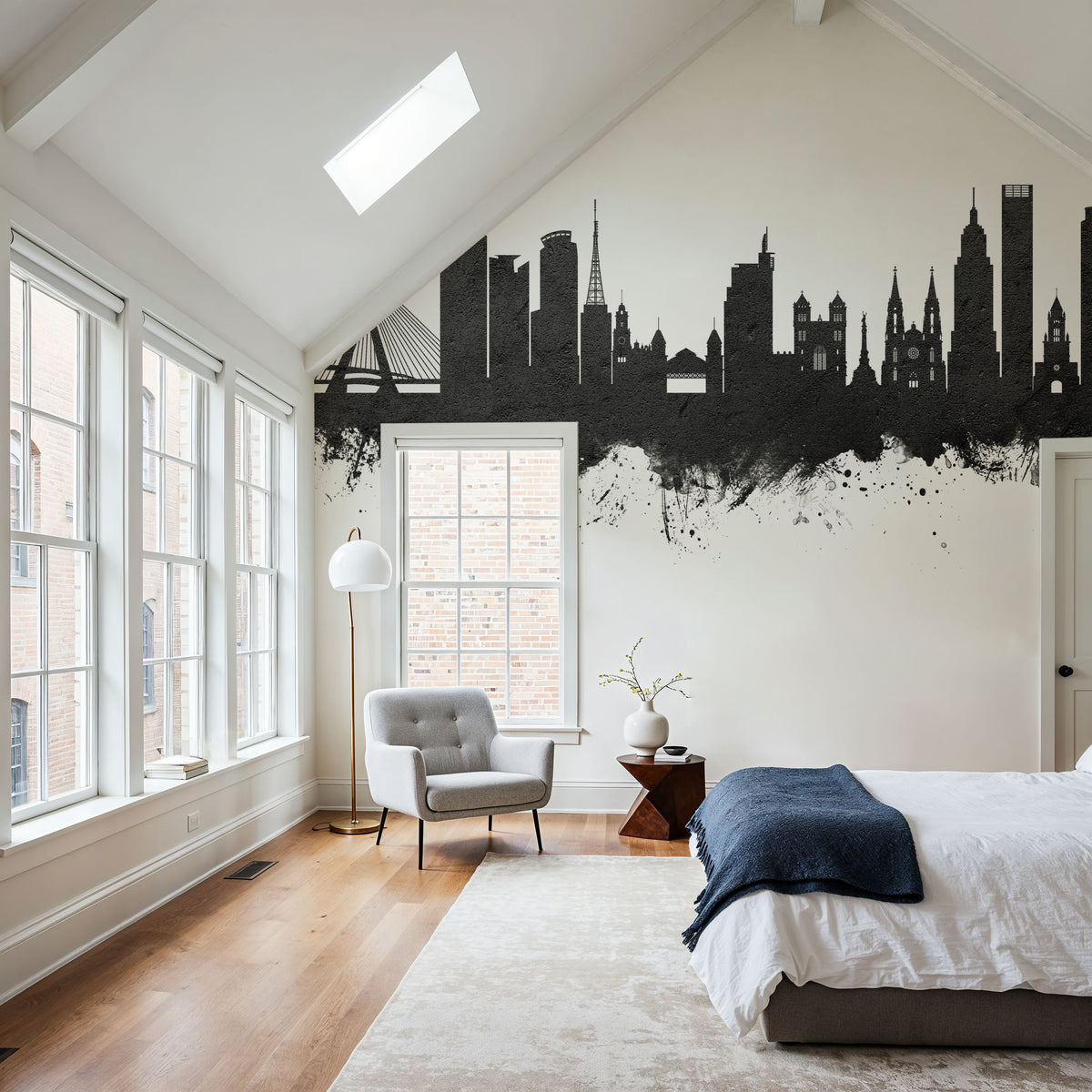 São Paulo Brazil Skyline Black & White Mural Wallpaper - room preview 03