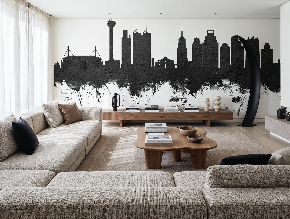San Antonio Texas Skyline Black & White Mural Wallpaper - room preview 03
