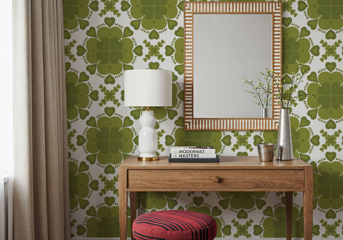 Green Clover Geometry Mural Wallpaper - room preview 03