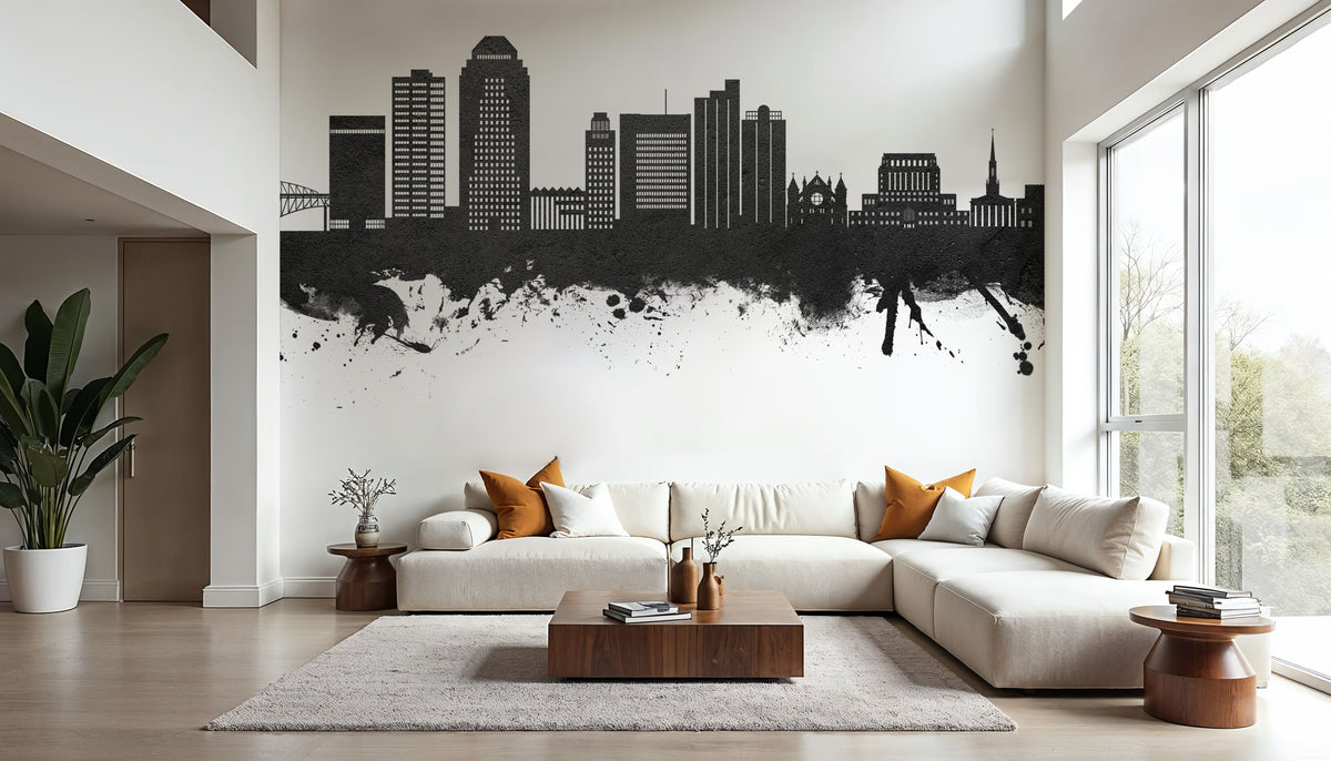 Shreveport Louisiana Skyline Black & White Mural Wallpaper - room preview 03