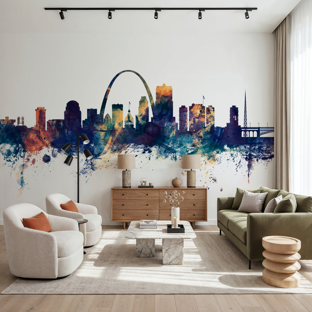 St Louis Missouri Skyline Blue & Bronze Mural Wallpaper - room preview 03