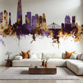 Seoul Skyline Purple & Gold Mural Wallpaper - room preview 03