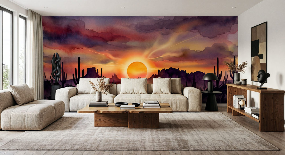 Arizona Sunset - Landscape Watercolor Series Mural Wallpaper - room preview 03