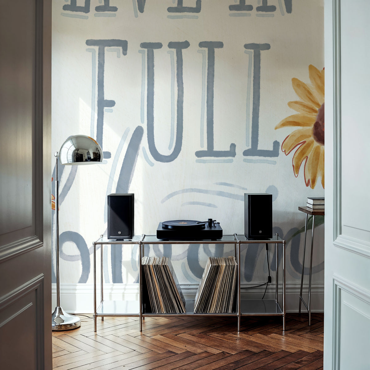 Sunflower Season VI White Mural Wallpaper - room preview 03