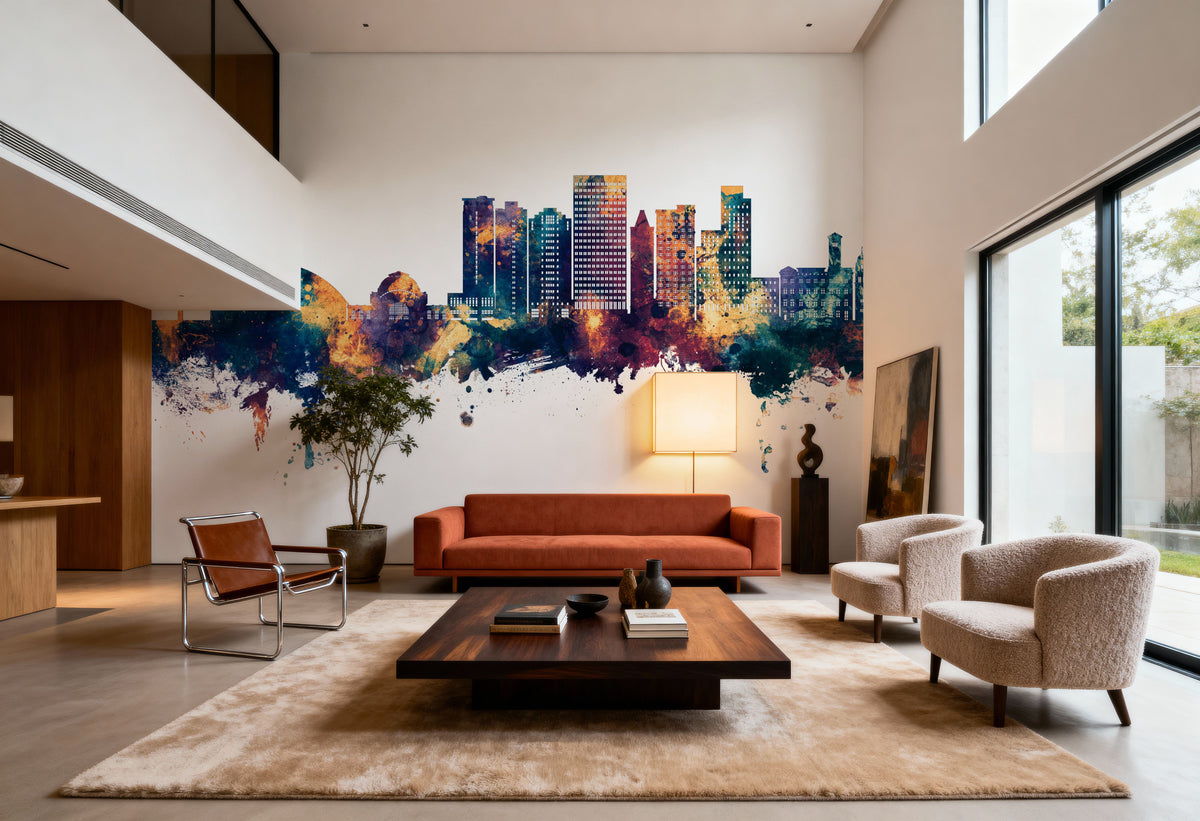Tacoma Washington Skyline Blue & Bronze Mural Wallpaper - room preview 03