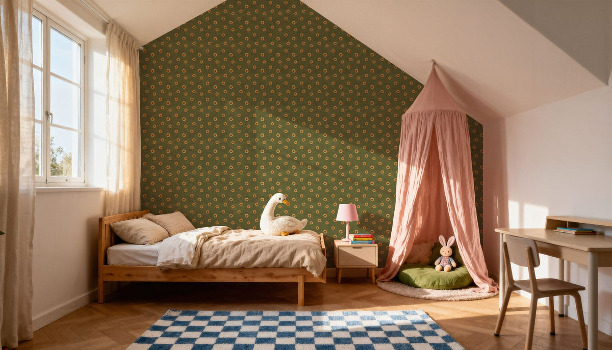 Autumn Buds Green Mural Wallpaper - room preview 03