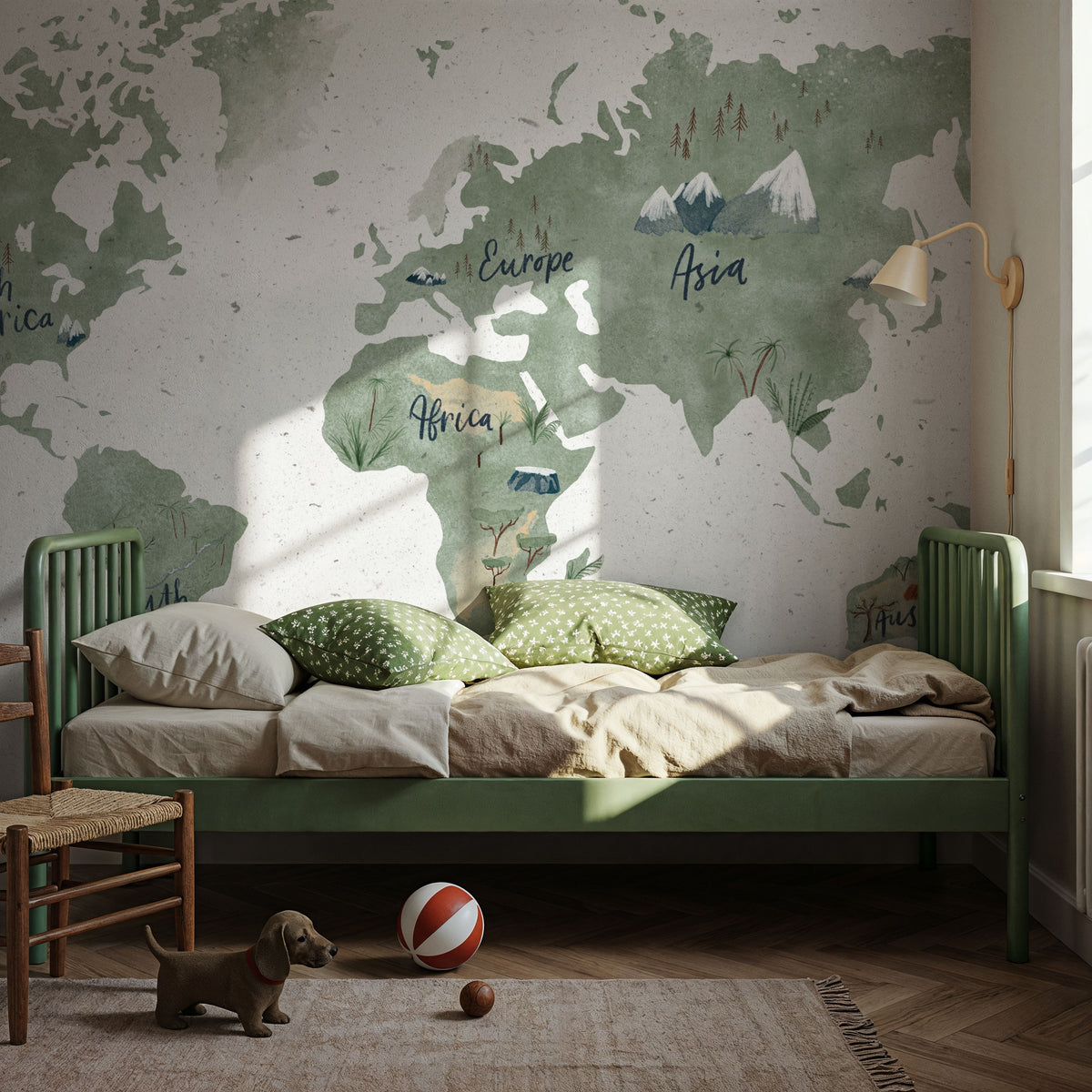 Scandi Map White Mural Wallpaper - room preview 03