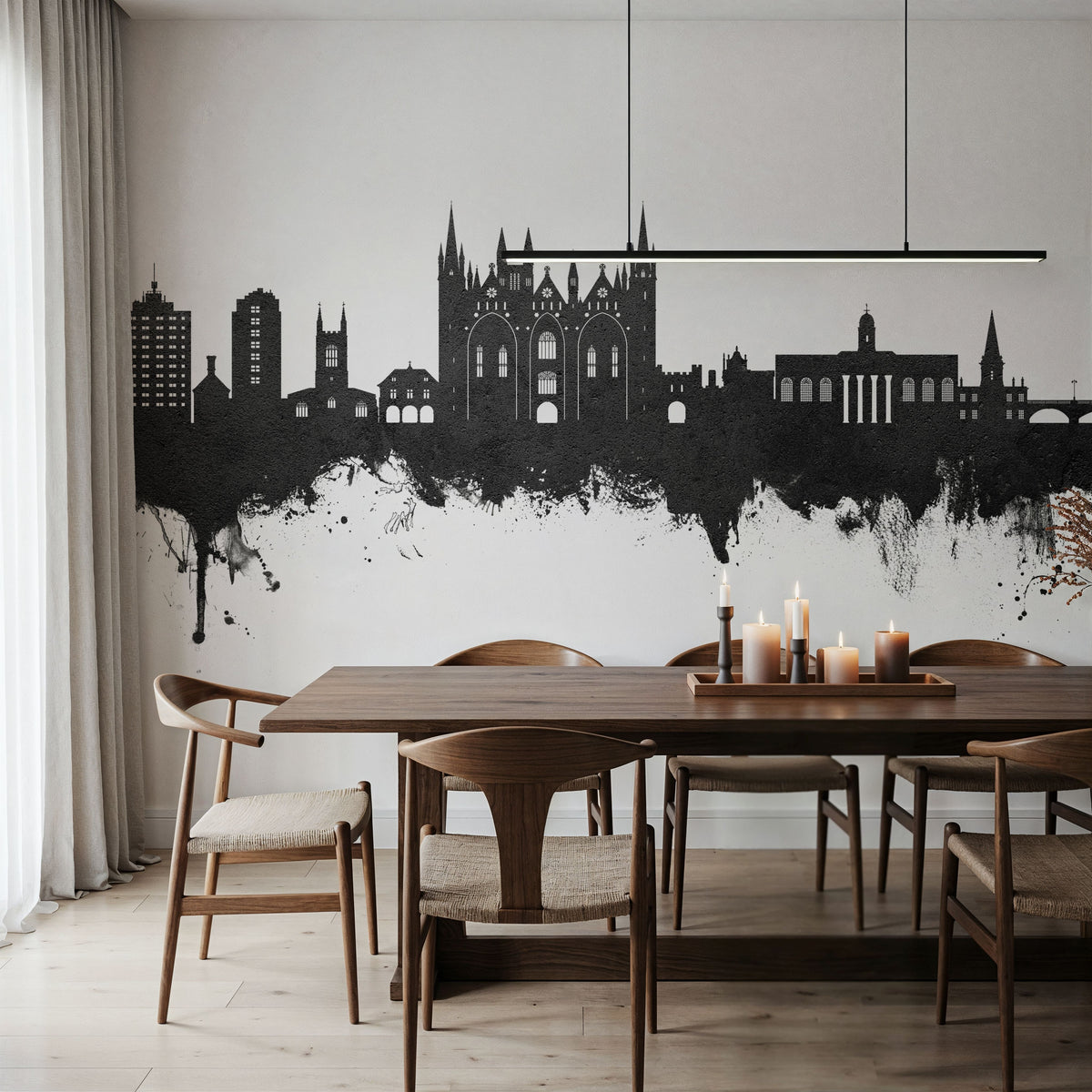 Peterborough England Skyline Black & White Mural Wallpaper - room preview 03