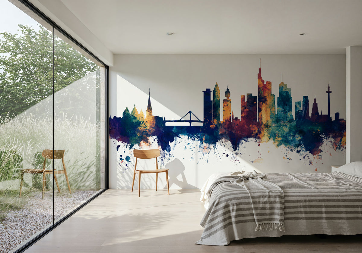 Frankfurt Skyline Blue & Bronze Mural Wallpaper - room preview 03