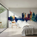 Frankfurt Skyline Blue & Bronze Mural Wallpaper - room preview 03