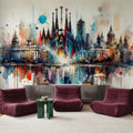 Watercolor Skyline Barcelona I Mural Wallpaper - room preview 03