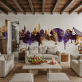 Valencia Spain Skyline Purple & Gold Mural Wallpaper - room preview 03