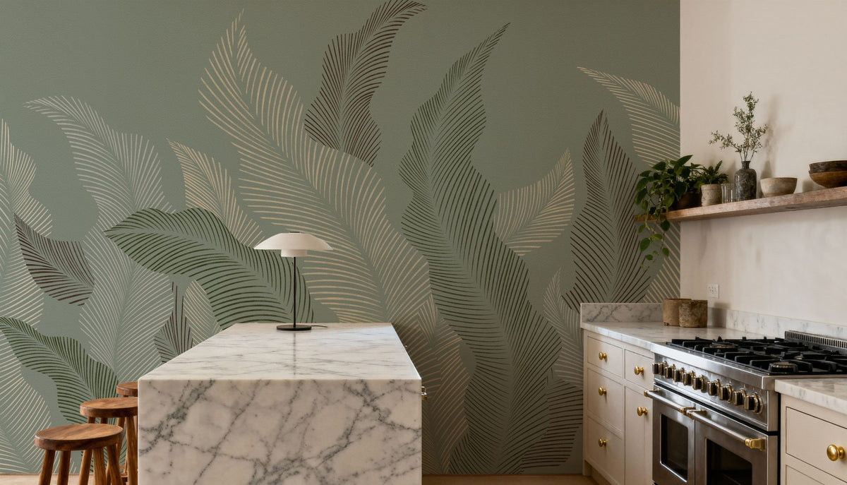Foliage Flow, Sage Mural Wallpaper - room preview 03