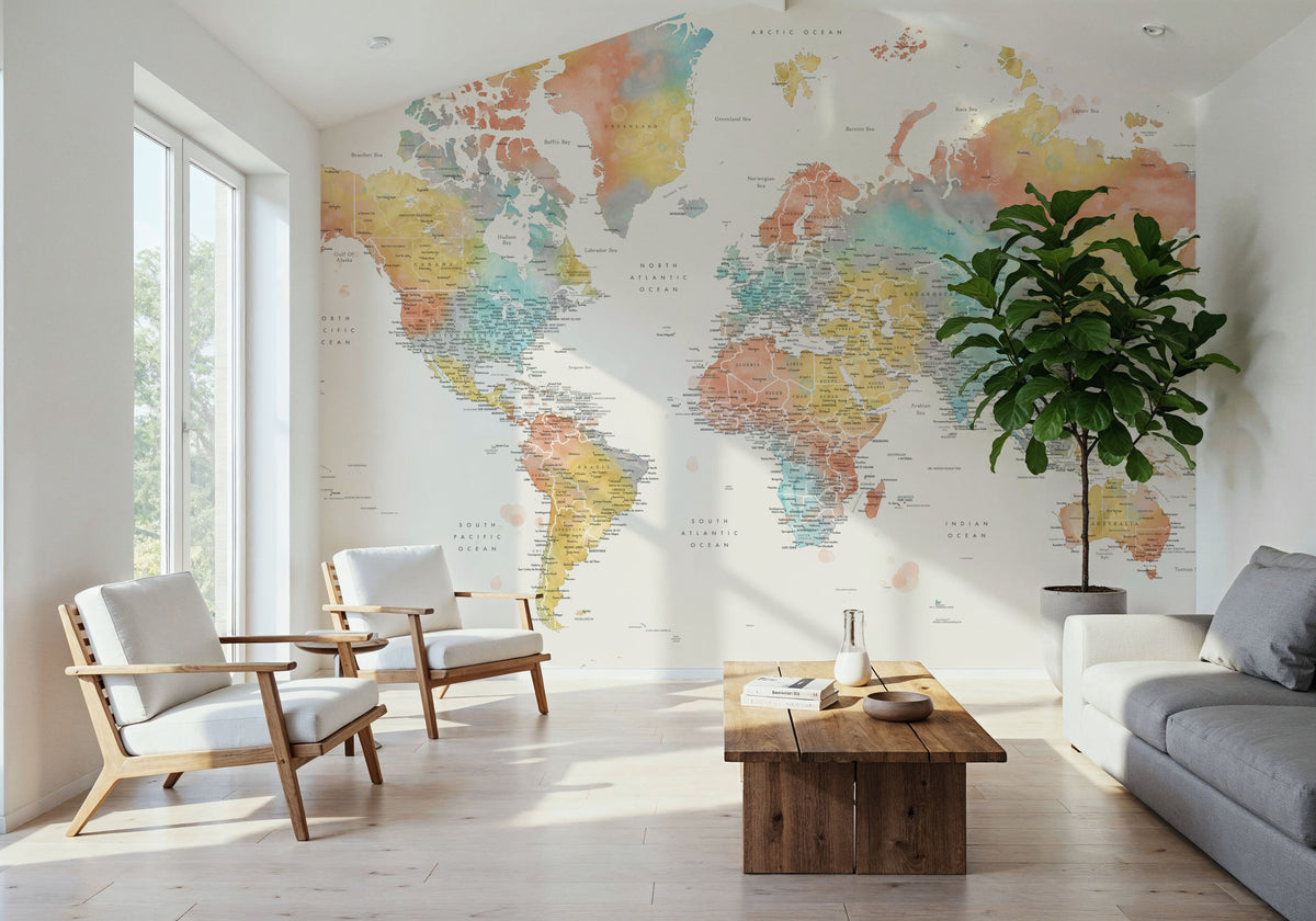 World Map Cities - Fifi Mural Wallpaper - room preview 03