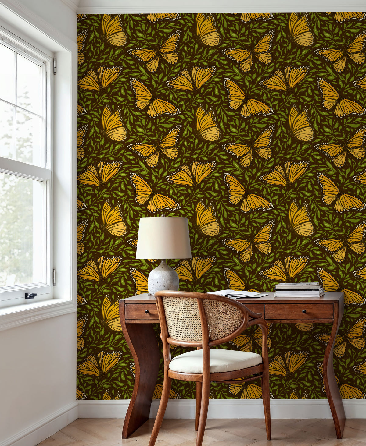 Papillion I, Chocolate & Green Mural Wallpaper - room preview 03