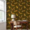 Papillion I, Chocolate & Green Mural Wallpaper - room preview 03