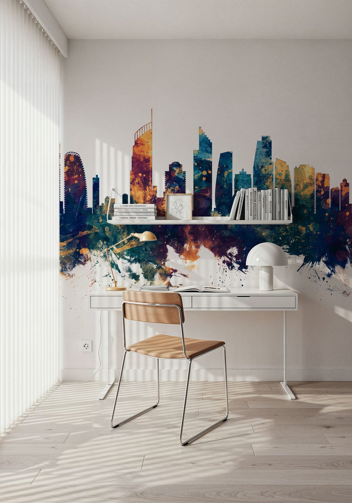 Gold Coast Australia Skyline Blue & Bronze Mural Wallpaper - room preview 03