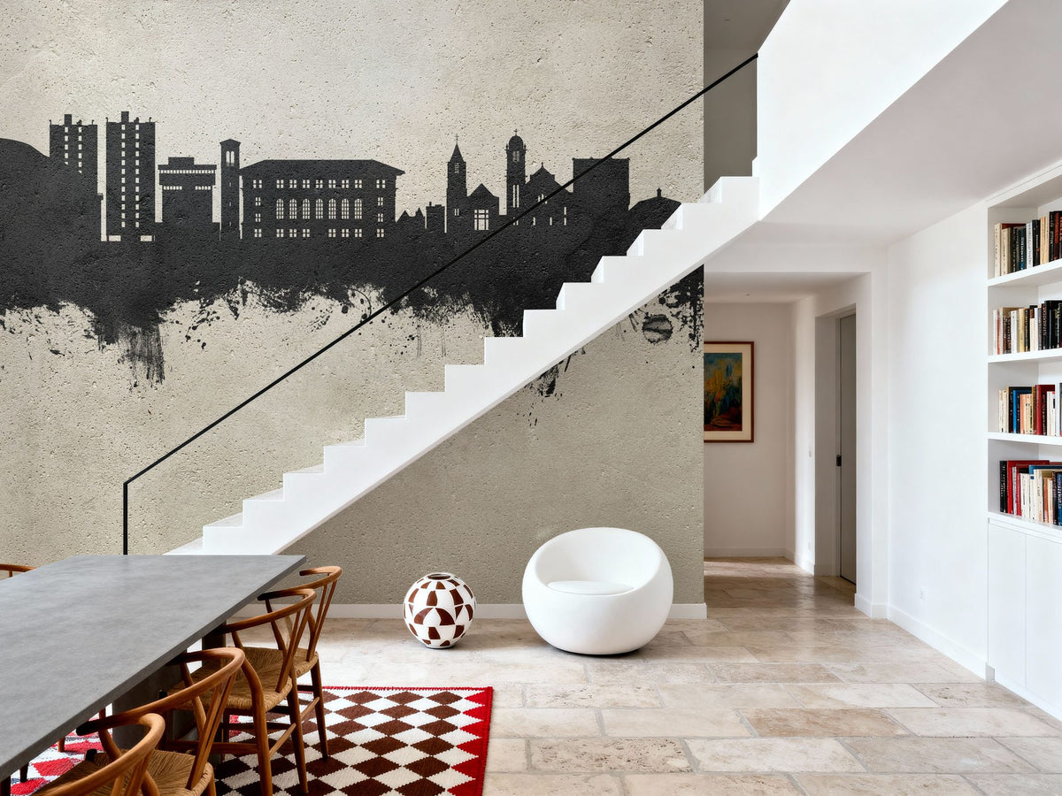 Cedar Falls Iowa Skyline Concrete Mural Wallpaper - room preview 03