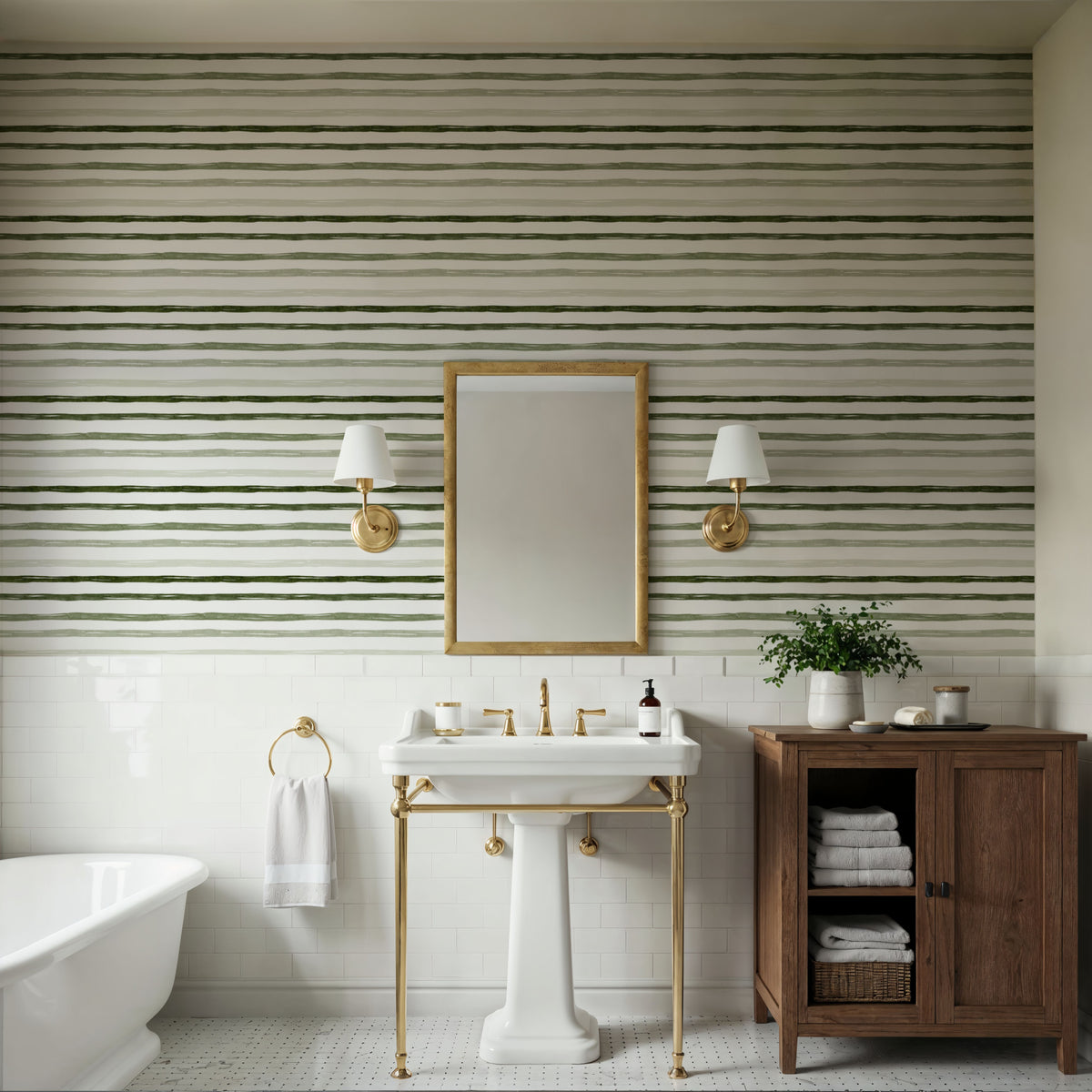 Green Stripes Mural Wallpaper - room preview 03
